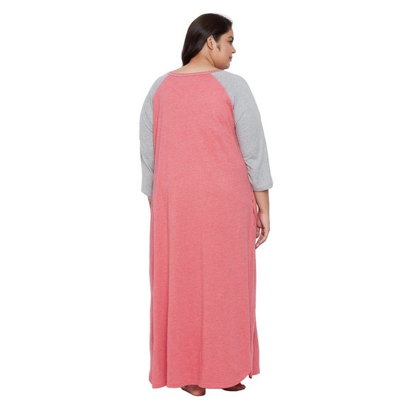 Gypsie Blu Women Red and Gray Nightgown Long Sleeve Jersey and Polycotton Maxi - Picture 7 of 7